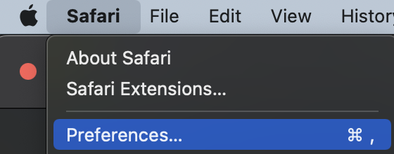 Abrir o Safari
Clique em Safari no menu superior