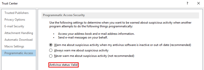 Acesse as configurações de segurança do Outlook.
Verifique se o Outlook está bloqueando a recepção de emails.