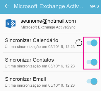 Acesse as configurações de sincronização do Outlook.
Verifique se a sincronização de emails está ativada.