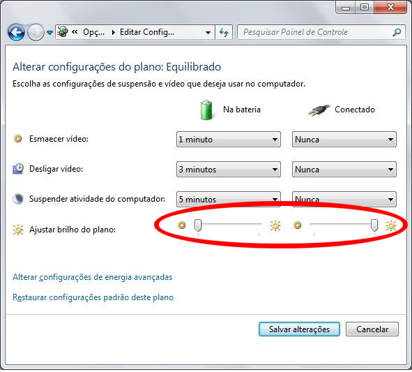Configurando o nível de brilho da tela no Windows 7
Como gerenciar o brilho da tela através das opções de energia