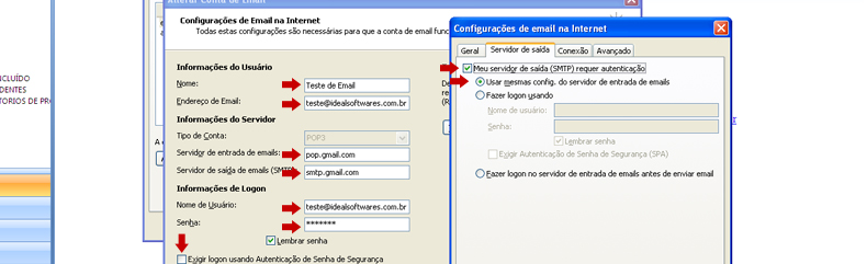 Verifique a conexão com a internet.
Verifique as configurações de servidor de email.