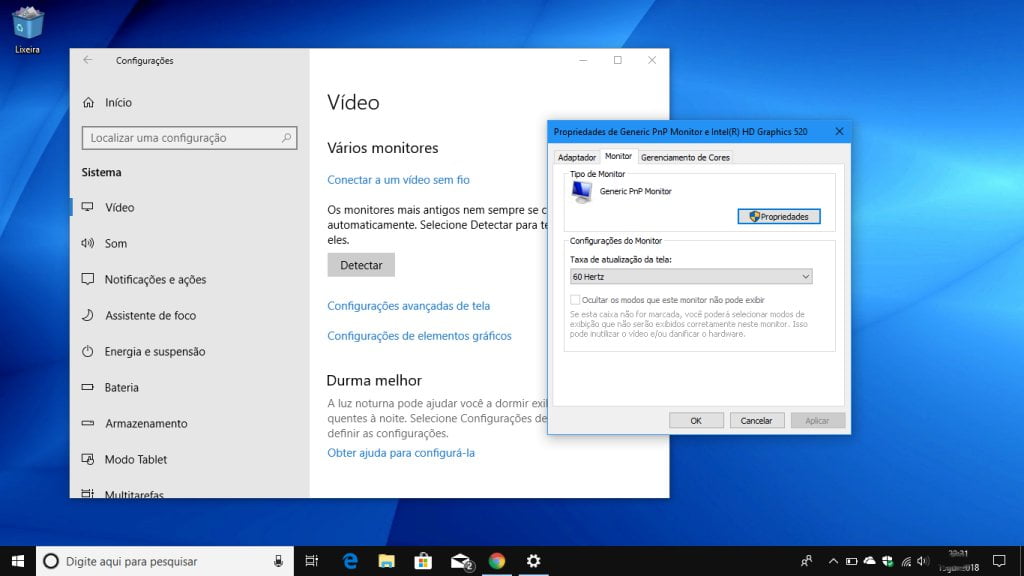 Verifique a taxa de atualização atual do seu monitor
Acesse as configurações de exibição do Windows 10